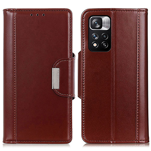 Leather Case Stands Flip Cover Holder M13L for Xiaomi Poco X4 NFC Brown