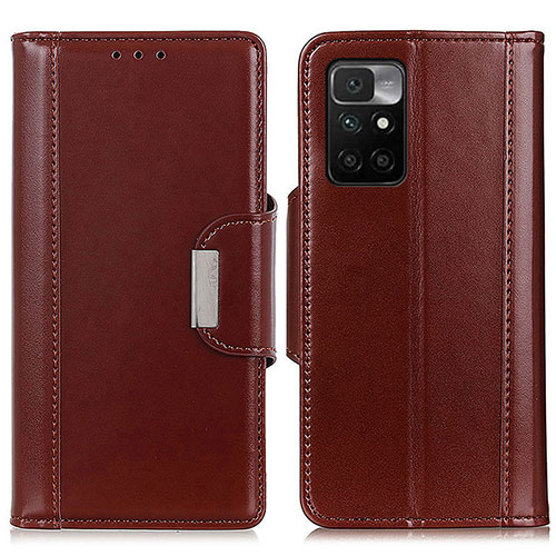 Leather Case Stands Flip Cover Holder M13L for Xiaomi Redmi 10 4G Brown