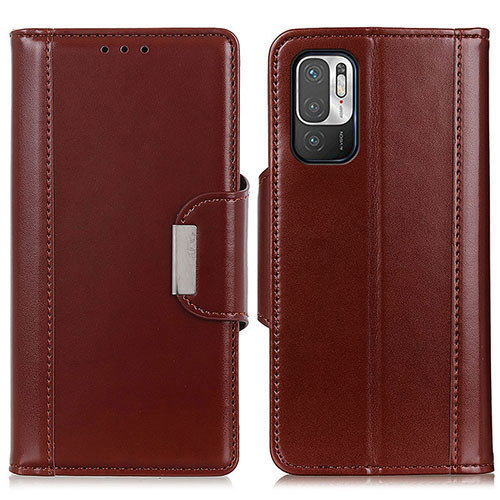 Leather Case Stands Flip Cover Holder M13L for Xiaomi Redmi Note 10 5G Brown