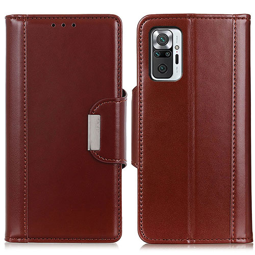 Leather Case Stands Flip Cover Holder M13L for Xiaomi Redmi Note 10 Pro 4G Brown