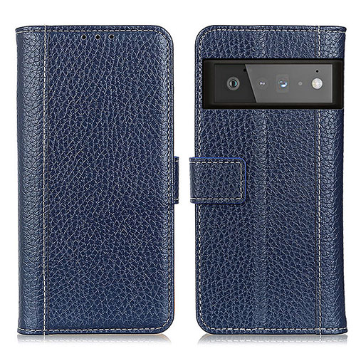 Leather Case Stands Flip Cover Holder M14L for Google Pixel 6 Pro 5G Blue