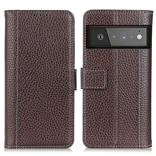 Leather Case Stands Flip Cover Holder M14L for Google Pixel 6 Pro 5G Brown