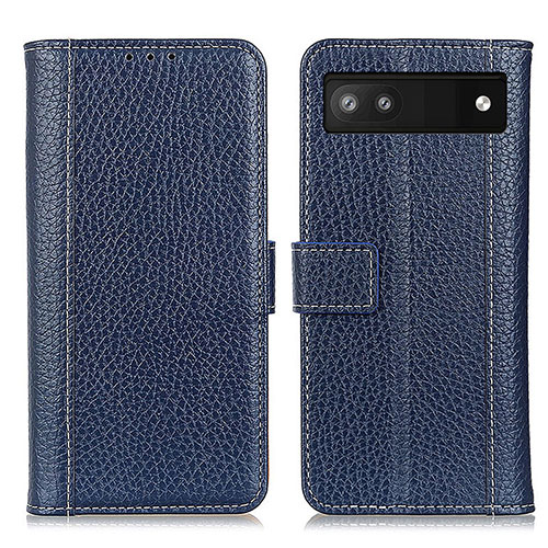 Leather Case Stands Flip Cover Holder M14L for Google Pixel 6a 5G Blue