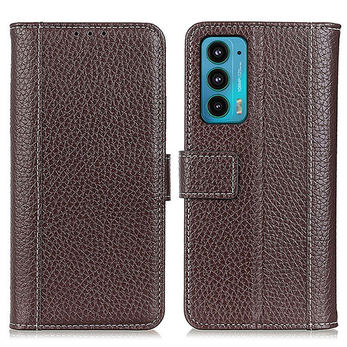 Leather Case Stands Flip Cover Holder M14L for Motorola Moto Edge 20 5G Brown