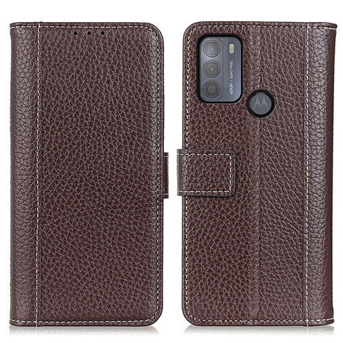 Leather Case Stands Flip Cover Holder M14L for Motorola Moto G50 Brown