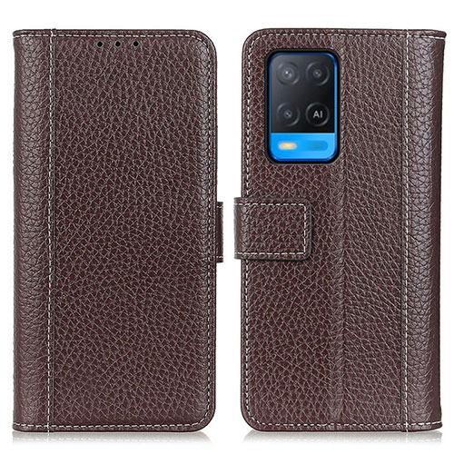 Leather Case Stands Flip Cover Holder M14L for Oppo A54 4G Brown