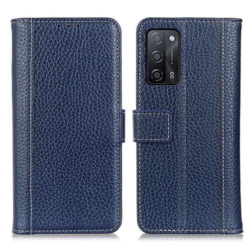 Leather Case Stands Flip Cover Holder M14L for Oppo A55 5G Blue