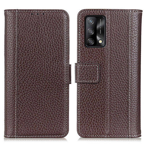 Leather Case Stands Flip Cover Holder M14L for Oppo A74 4G Brown