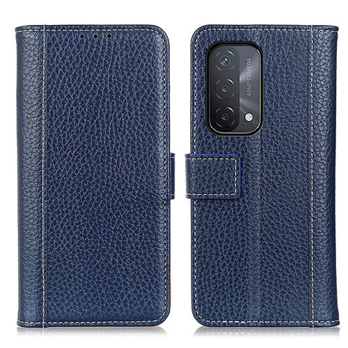 Leather Case Stands Flip Cover Holder M14L for Oppo A74 5G Blue