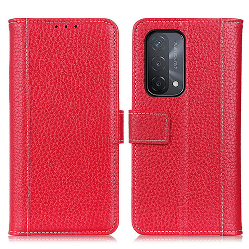 Leather Case Stands Flip Cover Holder M14L for Oppo A74 5G Red