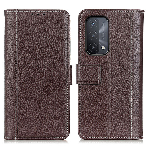 Leather Case Stands Flip Cover Holder M14L for Oppo A93 5G Brown