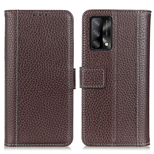 Leather Case Stands Flip Cover Holder M14L for Oppo F19 Brown