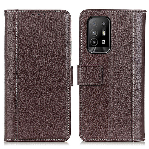 Leather Case Stands Flip Cover Holder M14L for Oppo F19 Pro+ Plus 5G Brown