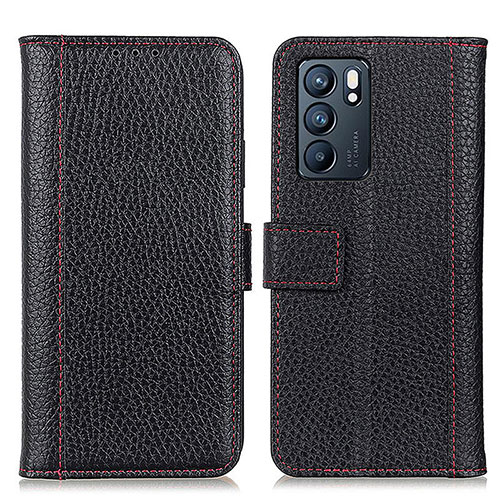 Leather Case Stands Flip Cover Holder M14L for Oppo Reno6 5G Black