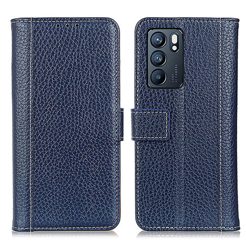 Leather Case Stands Flip Cover Holder M14L for Oppo Reno6 5G Blue