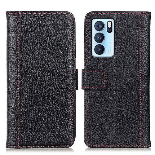 Leather Case Stands Flip Cover Holder M14L for Oppo Reno6 Pro 5G India Black