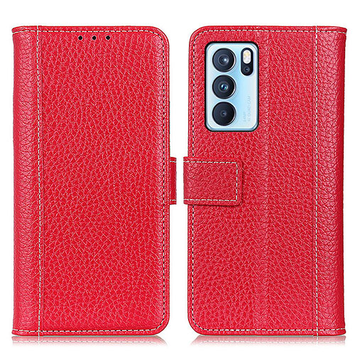 Leather Case Stands Flip Cover Holder M14L for Oppo Reno6 Pro 5G India Red