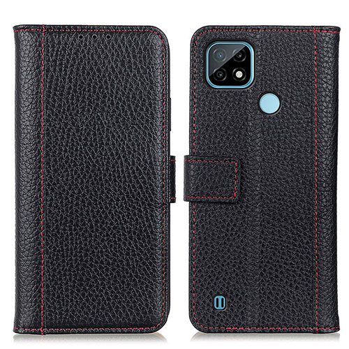 Leather Case Stands Flip Cover Holder M14L for Realme C21 Black