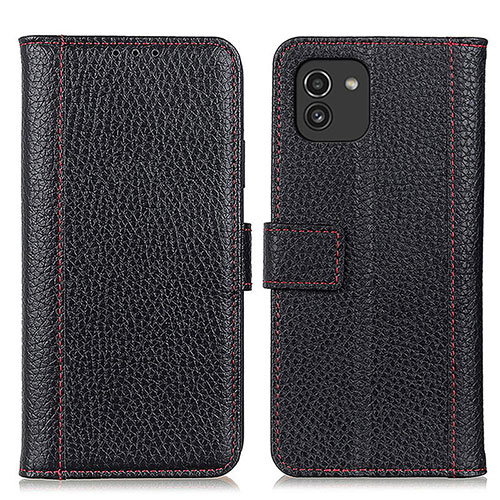 Leather Case Stands Flip Cover Holder M14L for Samsung Galaxy A03 Black