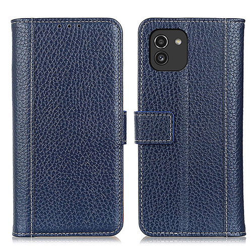 Leather Case Stands Flip Cover Holder M14L for Samsung Galaxy A03 Blue