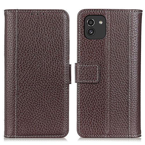 Leather Case Stands Flip Cover Holder M14L for Samsung Galaxy A03 Brown