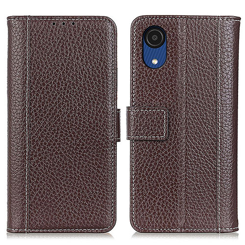 Leather Case Stands Flip Cover Holder M14L for Samsung Galaxy A03 Core Brown