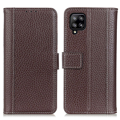 Leather Case Stands Flip Cover Holder M14L for Samsung Galaxy A22 4G Brown