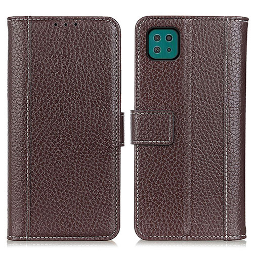 Leather Case Stands Flip Cover Holder M14L for Samsung Galaxy A22s 5G Brown