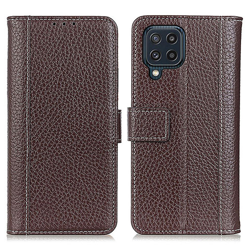 Leather Case Stands Flip Cover Holder M14L for Samsung Galaxy M32 4G Brown