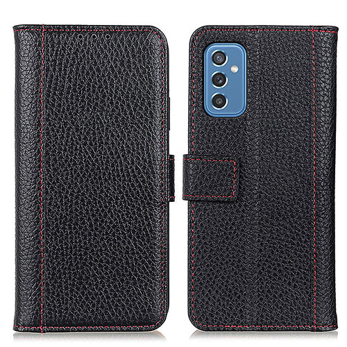 Leather Case Stands Flip Cover Holder M14L for Samsung Galaxy M52 5G Black