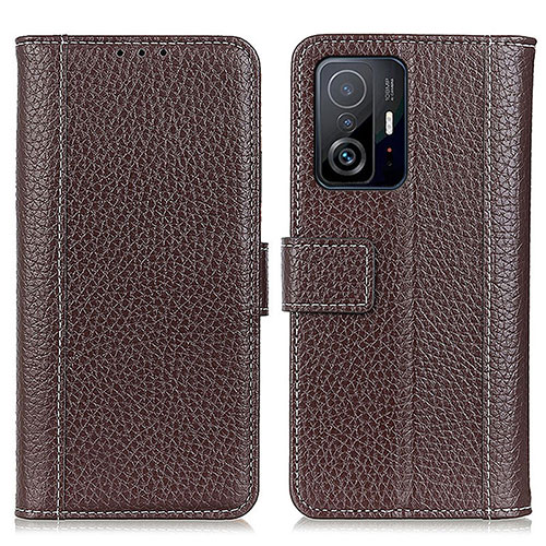 Leather Case Stands Flip Cover Holder M14L for Xiaomi Mi 11T Pro 5G Brown