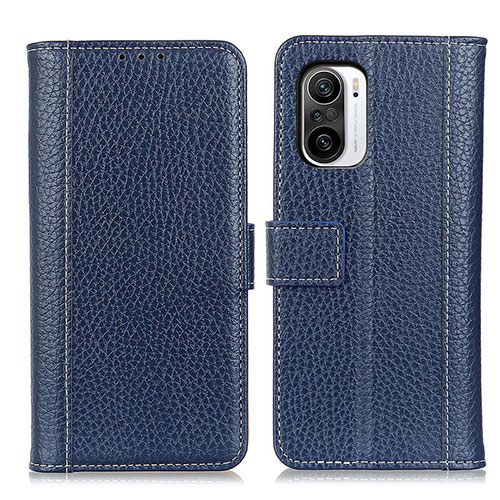 Leather Case Stands Flip Cover Holder M14L for Xiaomi Poco F3 5G Blue