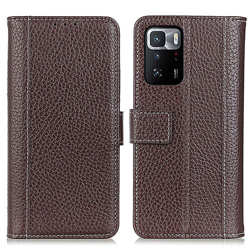 Leather Case Stands Flip Cover Holder M14L for Xiaomi Poco X3 GT 5G Brown