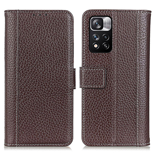 Leather Case Stands Flip Cover Holder M14L for Xiaomi Poco X4 NFC Brown