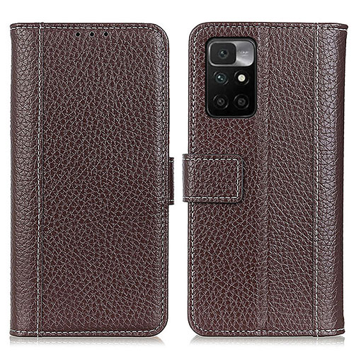 Leather Case Stands Flip Cover Holder M14L for Xiaomi Redmi 10 4G Brown