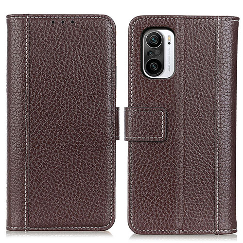 Leather Case Stands Flip Cover Holder M14L for Xiaomi Redmi K40 Pro 5G Brown