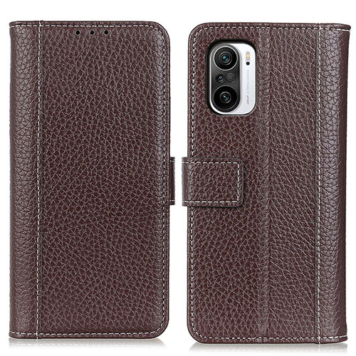 Leather Case Stands Flip Cover Holder M14L for Xiaomi Redmi K40 Pro+ Plus 5G Brown