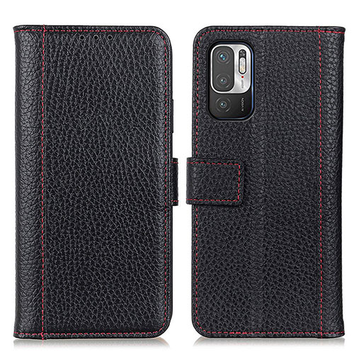 Leather Case Stands Flip Cover Holder M14L for Xiaomi Redmi Note 10 5G Black