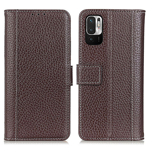 Leather Case Stands Flip Cover Holder M14L for Xiaomi Redmi Note 10 JE 5G Brown