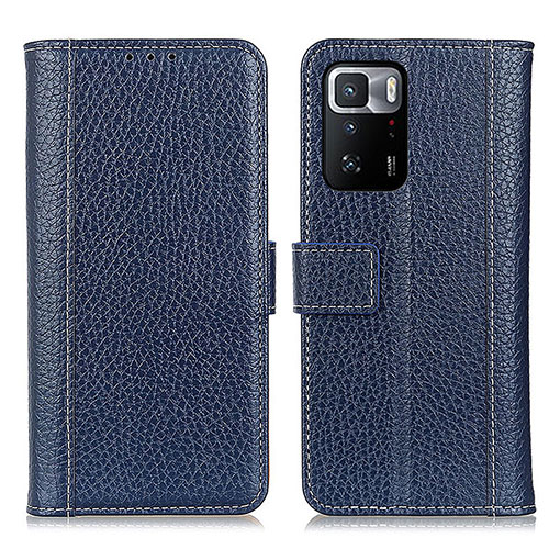 Leather Case Stands Flip Cover Holder M14L for Xiaomi Redmi Note 10 Pro 5G Blue