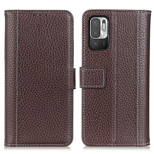 Leather Case Stands Flip Cover Holder M14L for Xiaomi Redmi Note 10T 5G Brown