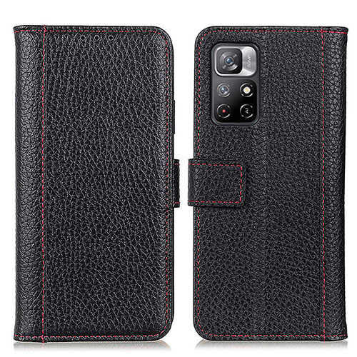 Leather Case Stands Flip Cover Holder M14L for Xiaomi Redmi Note 11 5G Black