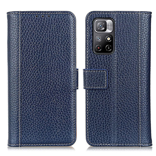 Leather Case Stands Flip Cover Holder M14L for Xiaomi Redmi Note 11 5G Blue