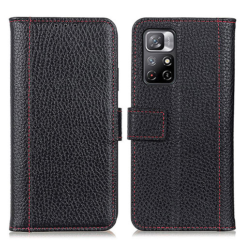 Leather Case Stands Flip Cover Holder M14L for Xiaomi Redmi Note 11S 5G Black