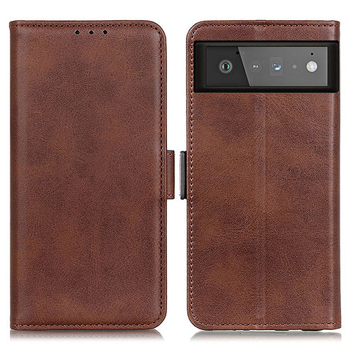 Leather Case Stands Flip Cover Holder M15L for Google Pixel 6 5G Brown