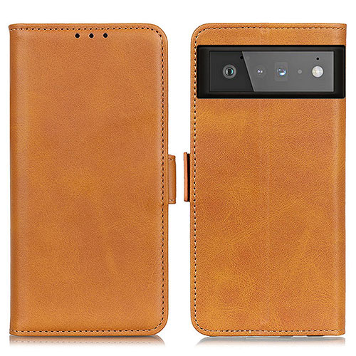 Leather Case Stands Flip Cover Holder M15L for Google Pixel 6 5G Light Brown