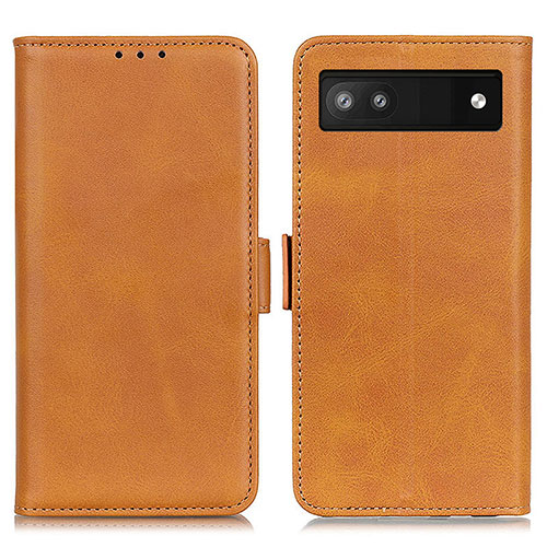 Leather Case Stands Flip Cover Holder M15L for Google Pixel 6a 5G Light Brown