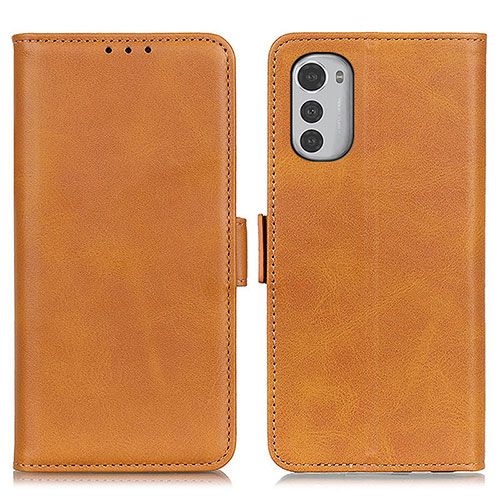 Leather Case Stands Flip Cover Holder M15L for Motorola Moto E32s Light Brown