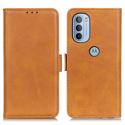 Leather Case Stands Flip Cover Holder M15L for Motorola Moto G41 Light Brown