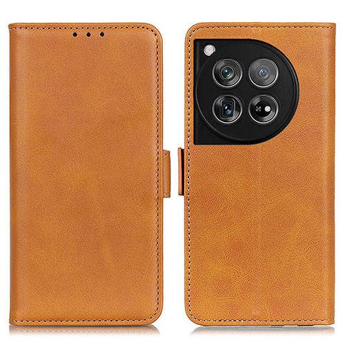 Leather Case Stands Flip Cover Holder M15L for OnePlus 12R 5G Light Brown